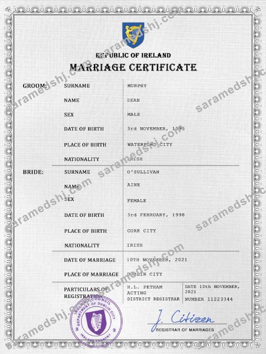 Ireland marriage certificate PSD template